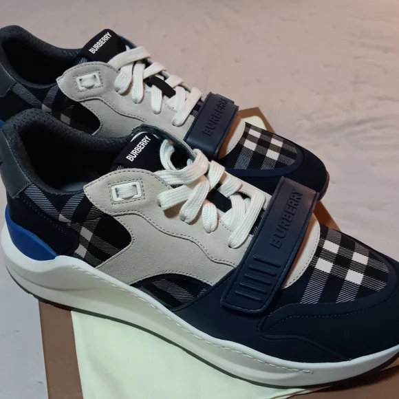 New Burberry Navy Blue and White Sneakers